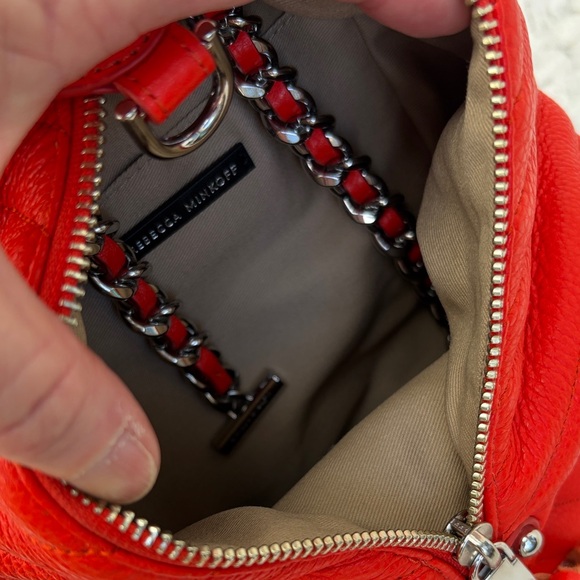 Rebecca Minkoff Small Julian Chevron Leather Backpack Orange Fringe - Picture 6 of 9